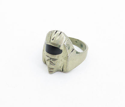 MEXICO 925 Silver  Vintage Black Onyx Sculpted Face Band Ring Sz 12  RG4212