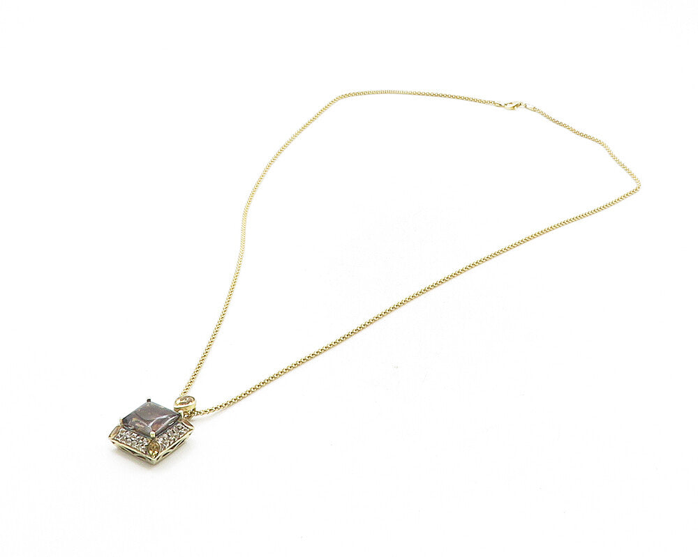 925 Sterling Silver  Smoky Topaz Gold Plated Shiny Chain Necklace  NE1853