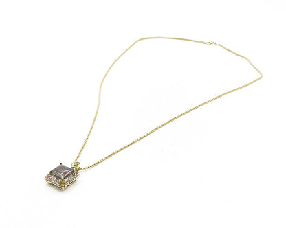 925 Sterling Silver  Smoky Topaz Gold Plated Shiny Chain Necklace  NE1853