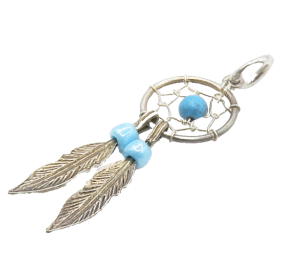 925 Sterling Silver  Vintage Petite Turquoise Dream Catcher Pendant  PT13545