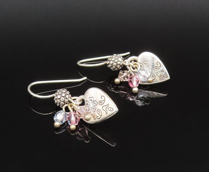 925 Silver  Vintage Engraved Love Heart & Quartz Dangle Earrings  EG12283