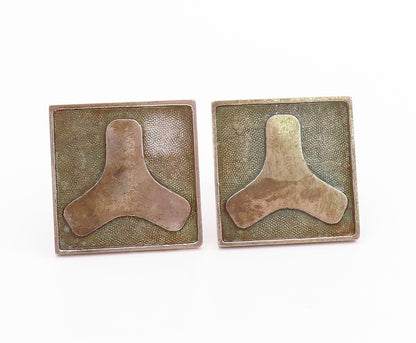 925 Sterling Silver Vintage Cuff Links With Abstract Fan Design Carved  TR3943
