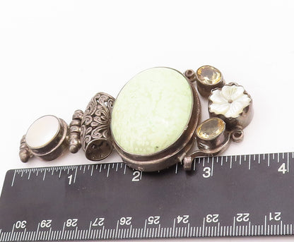 925 Sterling Silver Vintage Pendant Heavy Floral Large Gemstones   PT23351