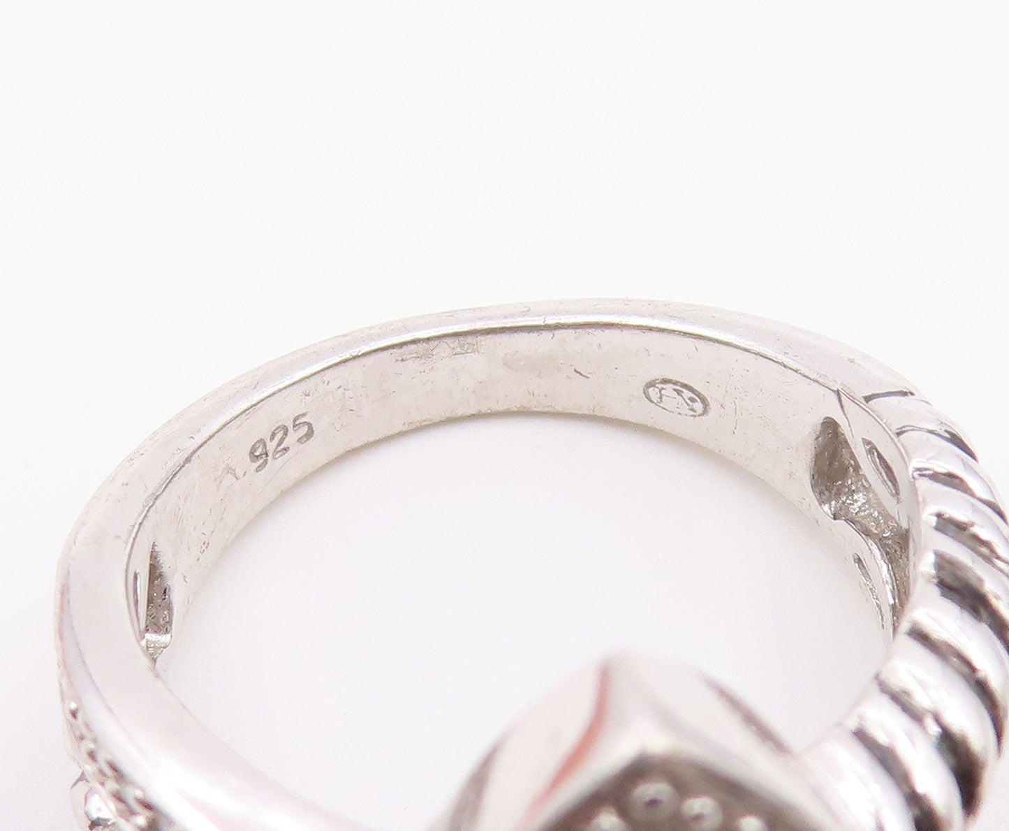 925 Sterling Silver Vintage Ring Real Diamonds Statement Band  Sz 6  RG36564