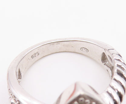 925 Sterling Silver Vintage Ring Real Diamonds Statement Band  Sz 6  RG36564