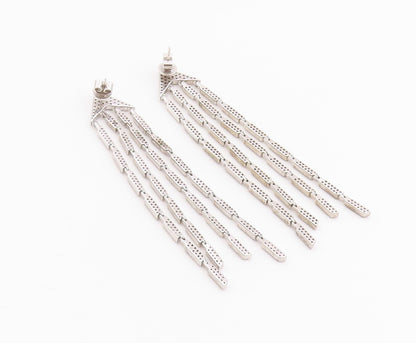 925 Sterling Silver Vintage Earrings CZ Elegant Geometric Linear Drop  EG14231