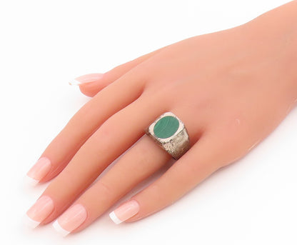 925 Sterling Silver Vintage Ring TAXCO MEXICO Malachite Band  Sz 11  RG35352