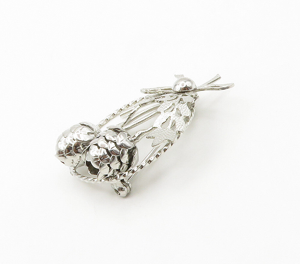 925 Sterling Silver  Vintage Shiny Floral Leaf Ribbon Bow Brooch Pin  BP6092