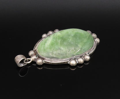 DAVID ALLENDE 925 Silver  Vintage Beaded Edge Green Jasper Pendant  PT21523