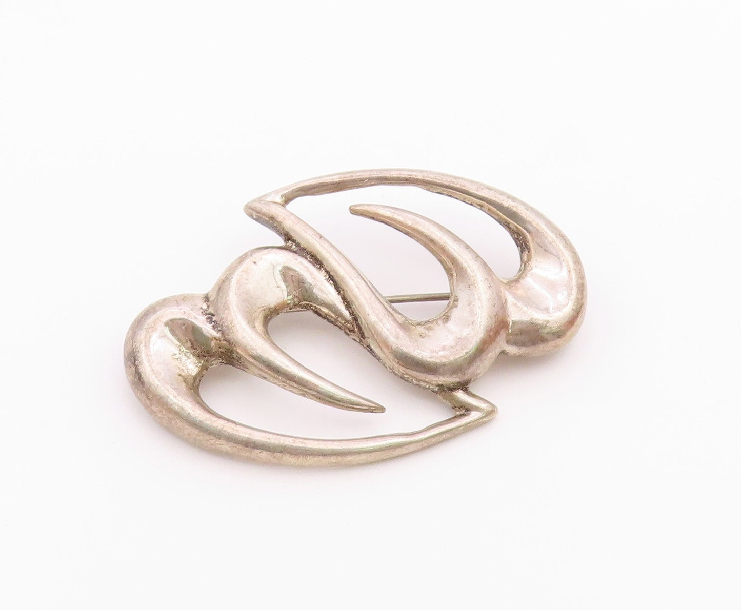 925 Sterling Silver  Vintage Smooth Double Open Love Heart Brooch Pin  BP3078