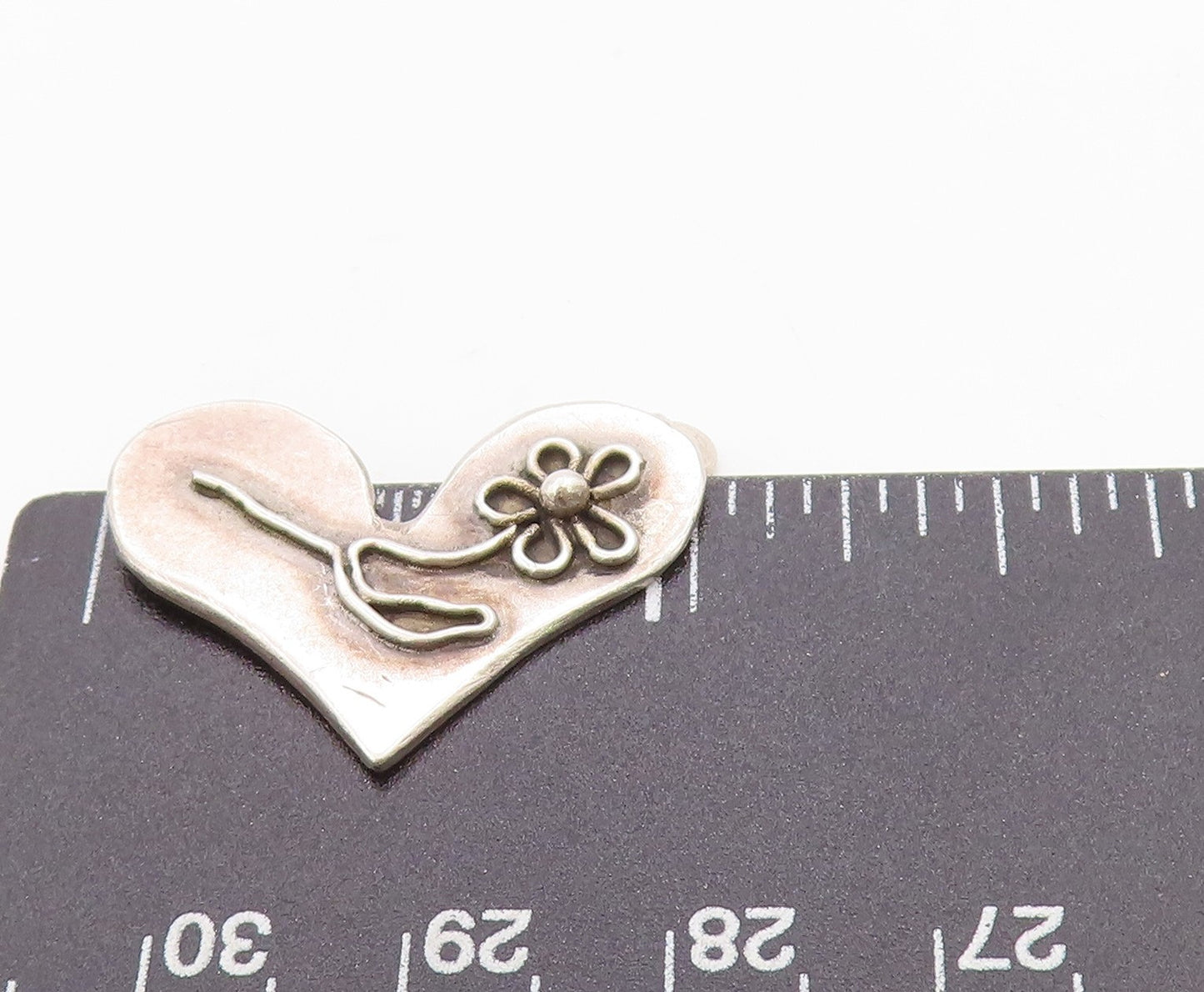 925 Sterling Silver Vintage Pendant Dark Tone Floral Carved Love Heart  PT24630