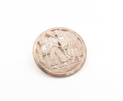 925 Sterling Silver Vintage Brooch Pin Carved Andean Family Portrait  BP12266