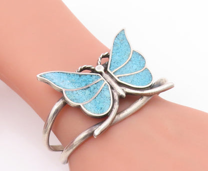 925 Sterling Silver Vintage Bracelet NAVAJO ZUNI Turquoise Butterfly  BT11784
