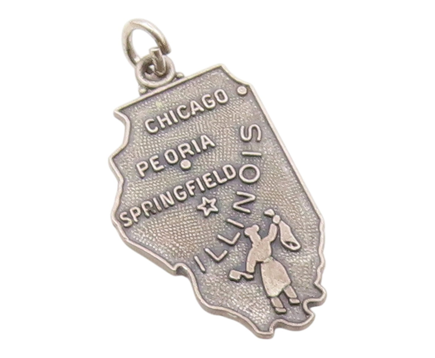 925 Sterling Silver  Vintage Dark Tone Illinois State Map Pendant  PT16320