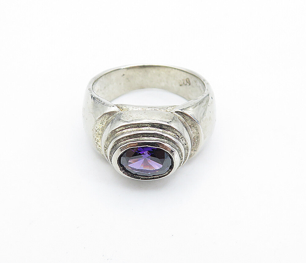 925 Sterling Silver  Vintage Amethyst Oval Dome Solitaire Ring Sz 6  RG6525