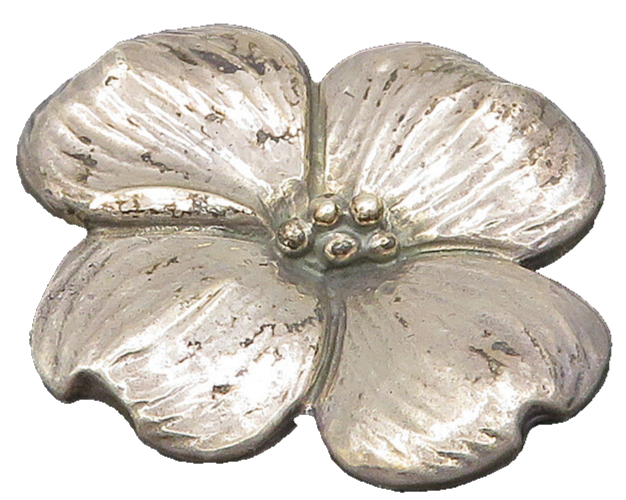 HAND & HAMMER 925 Silver  Vintage Ribbed Dogwood Flower Brooch Pin  BP9437
