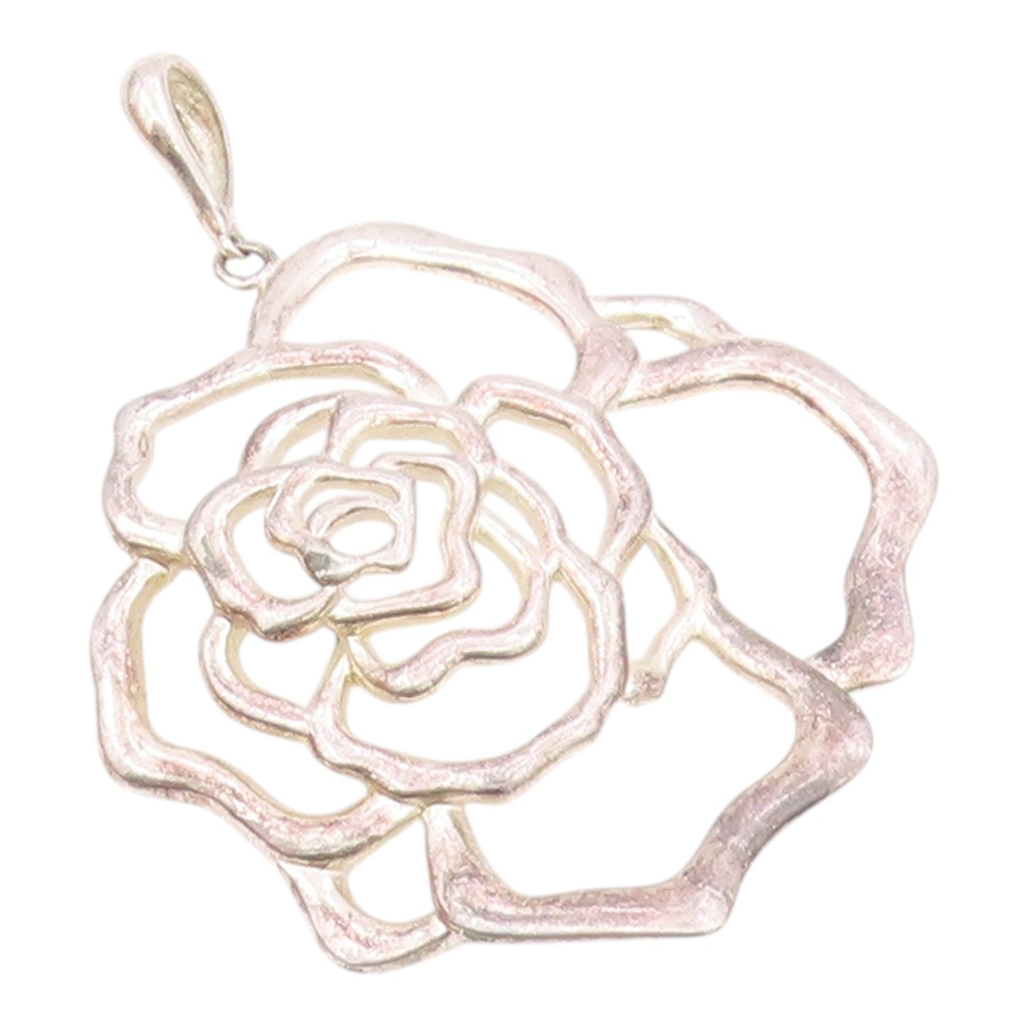 JACMEL 925 Sterling Silver  Vintage Shiny Open Rose Flower Pendant  PT18792