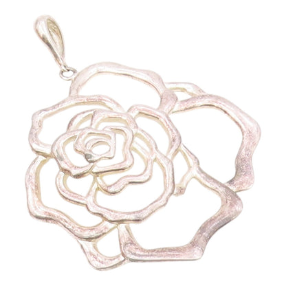 JACMEL 925 Sterling Silver  Vintage Shiny Open Rose Flower Pendant  PT18792