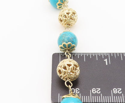 925 Sterling Silver Vintage Bracelet Cabochon Turquoise & Carved Spheres BT10269