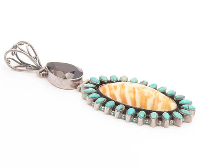 925 Sterling Silver Vintage Pendant Turquoise Large Sunburst Oval Locket PT25847