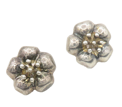 DESIGNER 925 Silver & 14K GOLD  Vintage Shiny Flower Drop Earrings  EG9488
