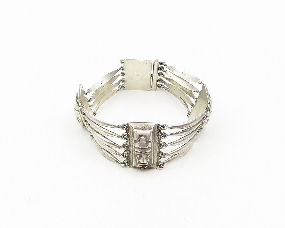 MEXICO 925 Sterling Silver  Vintage Shiny Warrior Head Chain Bracelet  BT7555