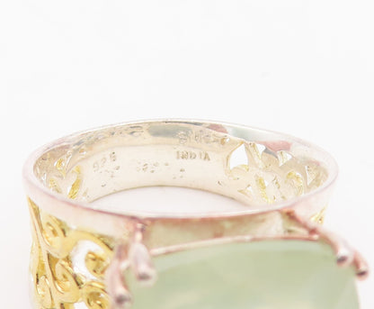 925 Sterling Silver Vintage Ring Gold Plated Carved Gemstone Sz 7  RG29347