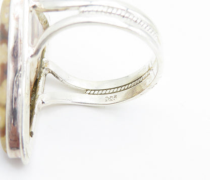 925 Sterling Silver  Brown Spotted Jasper Cocktail Ring Sz 7.5  RG8486