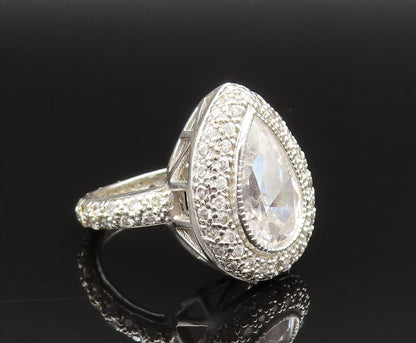 925 Sterling Silver Vintage Cubic Zirconia Pear Shaped Halo Ring Sz 7.5 RG25497