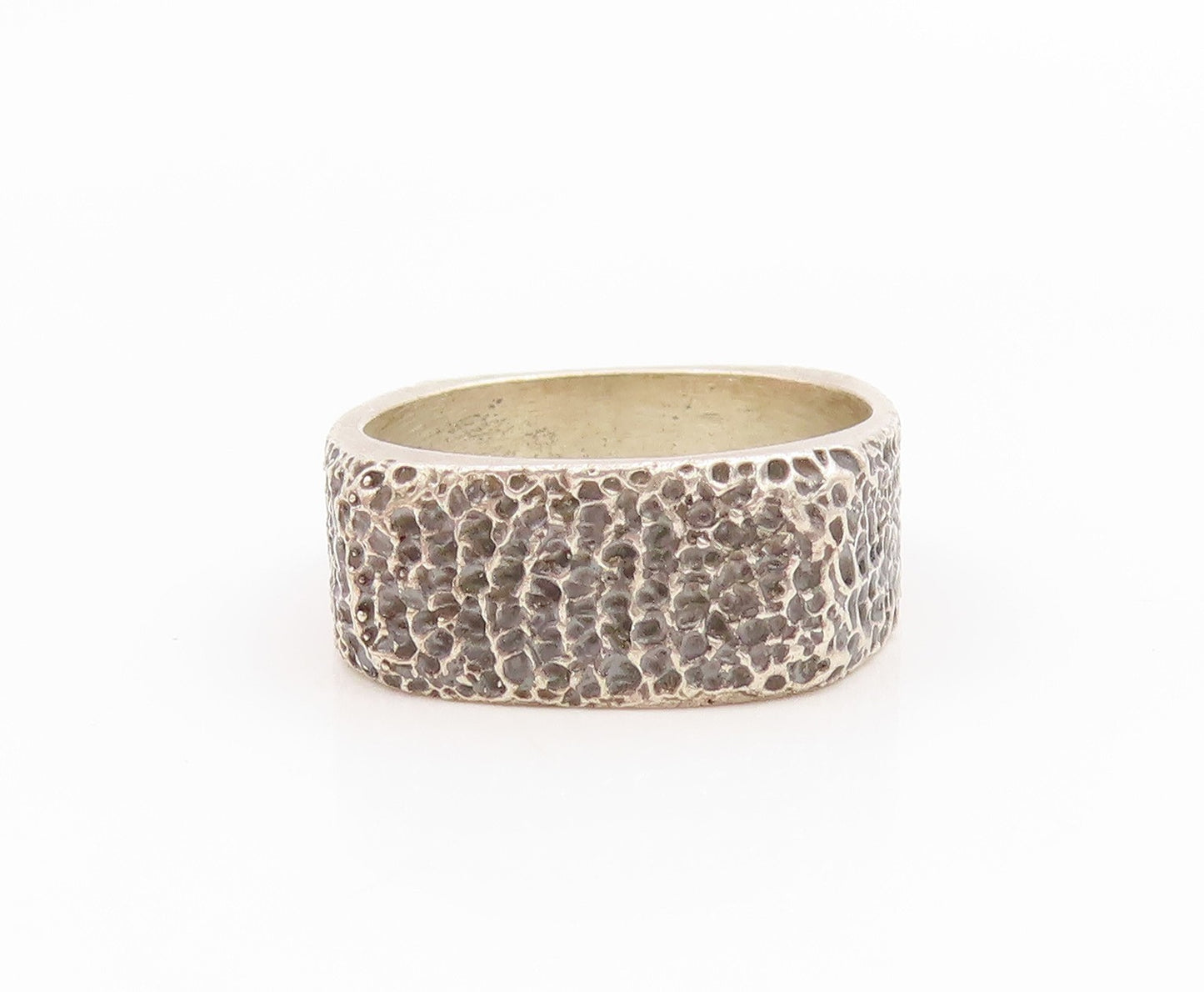 925 Sterling Silver Vintage Ring Classic Rock Textured Wide Band  Sz 6  RG35698