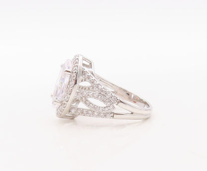925 Sterling Silver Vintage Ring Designer Marquise Cutout CZ   Sz 8.5  RG30922