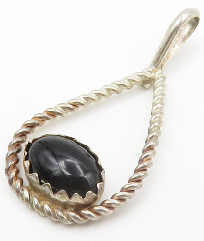 925 Sterling Silver  Vintage Petite Cabochon Cut Black Onyx Pendant  PT10665