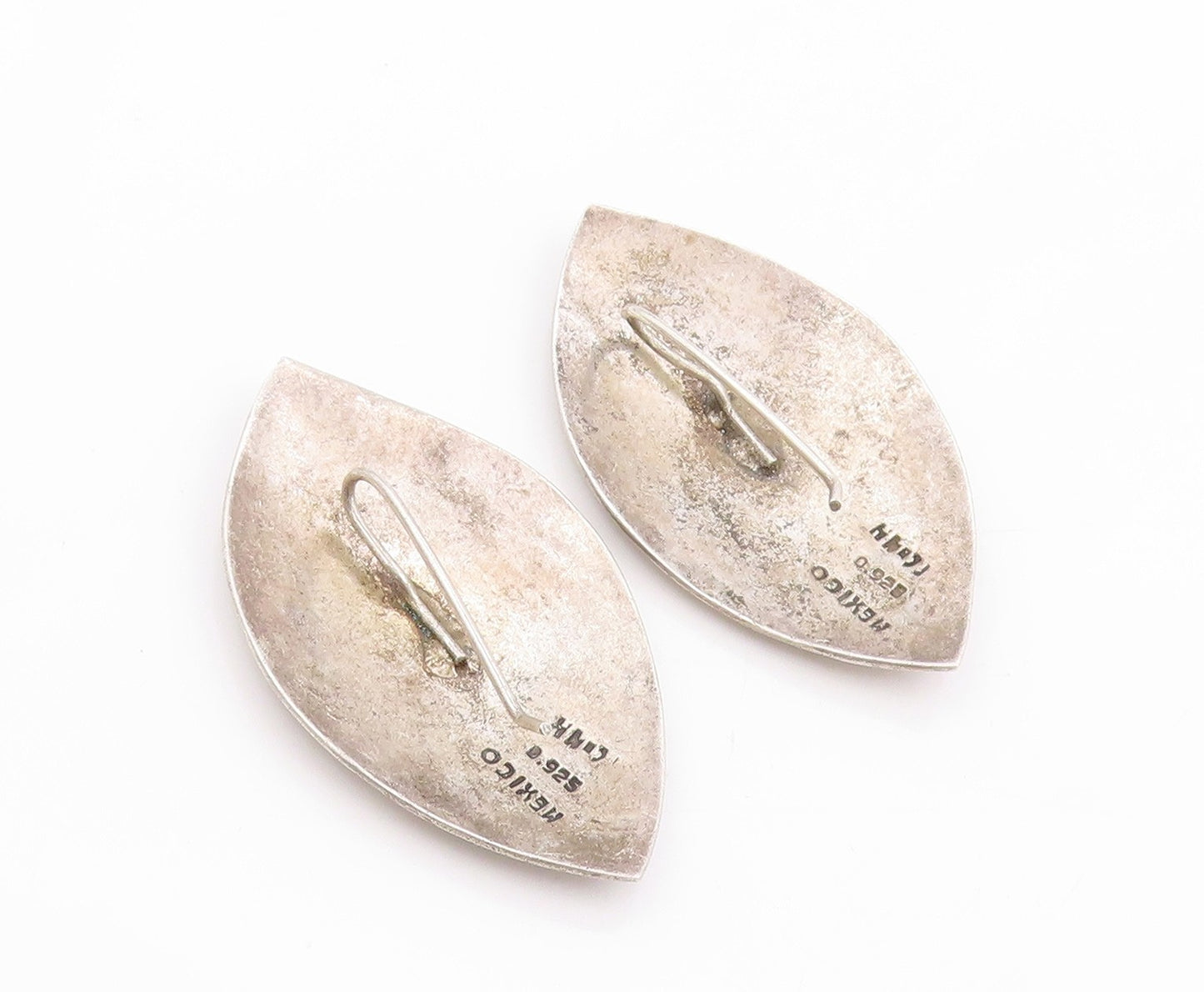 925 Sterling Silver Vintage Earrings MEXICO Etched Marquise Shape Leaf  EG14038