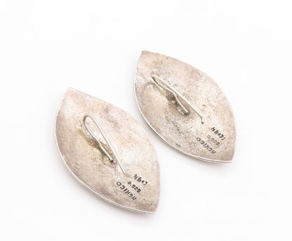 925 Sterling Silver Vintage Earrings MEXICO Etched Marquise Shape Leaf  EG14038