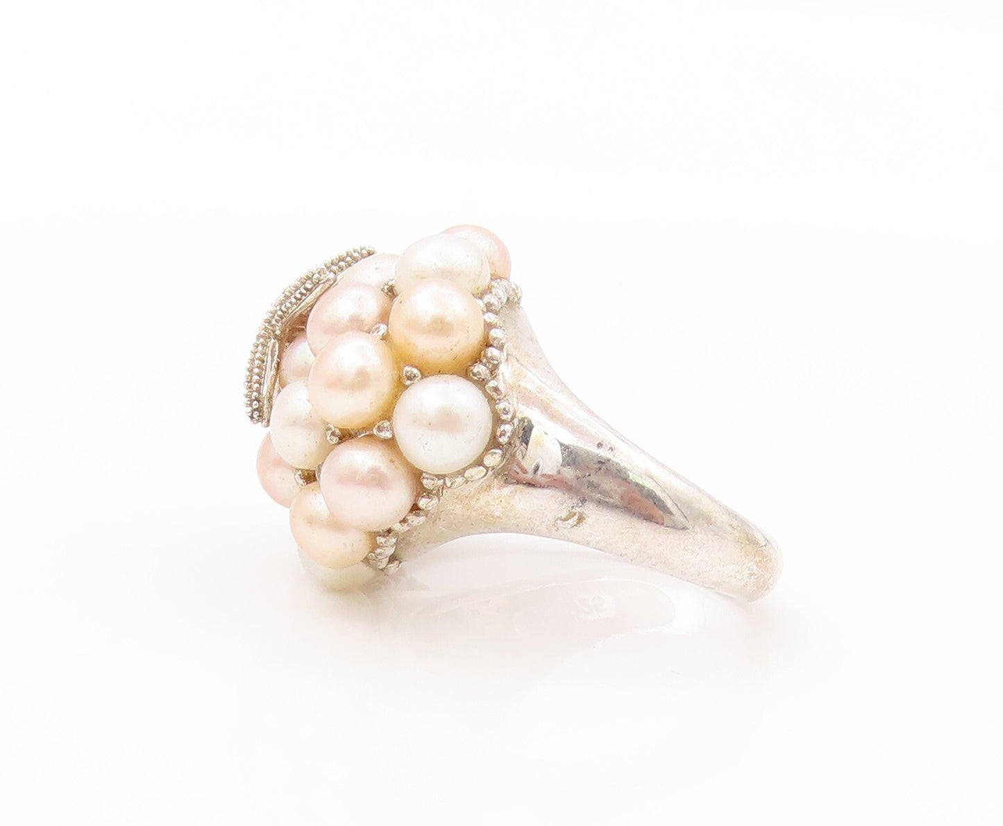 925 Sterling Silver Vintage Ring Designer Pearls Cluster Starfish  SZ 8  RG31941