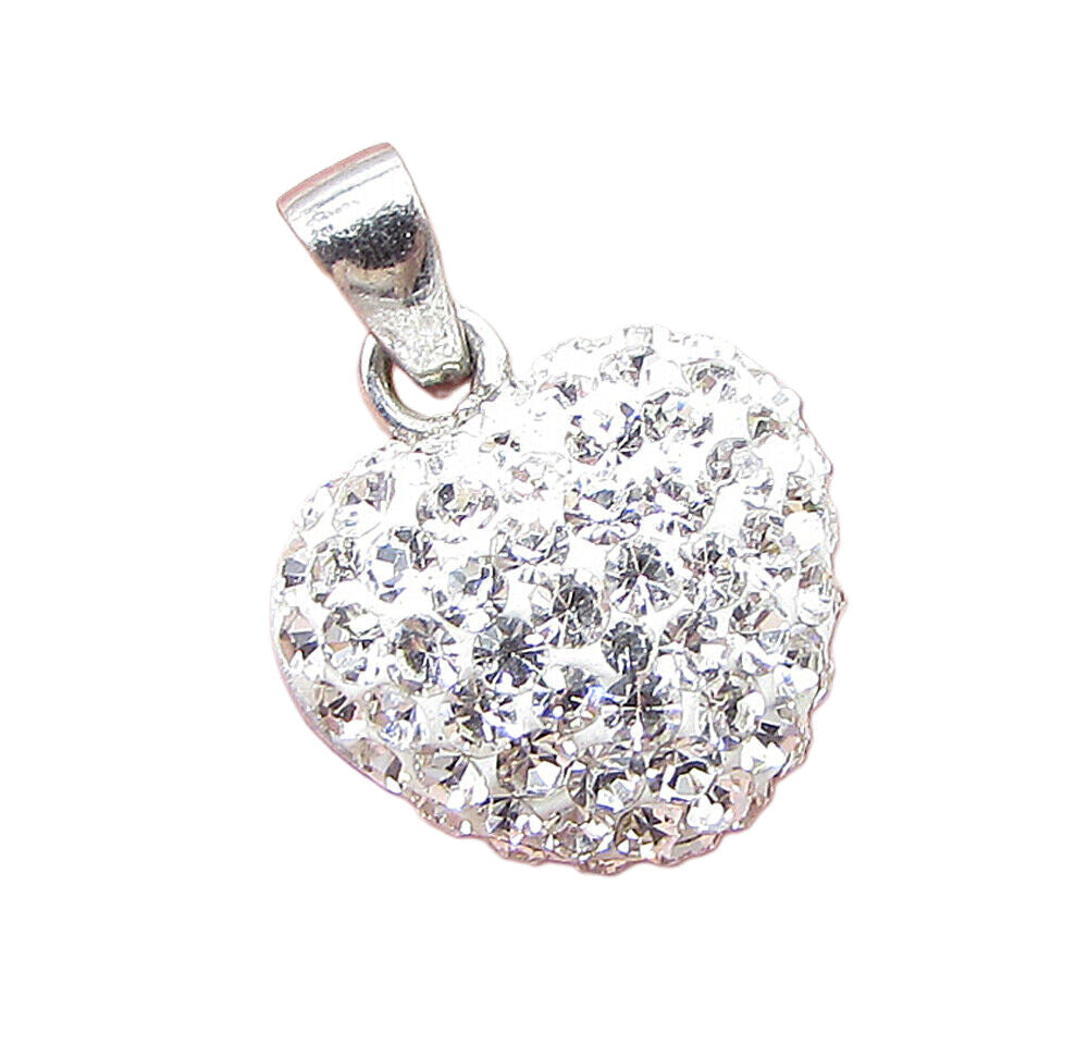 925 Sterling Silver  White Crystals Love Heart Drop Pendant  PT1431