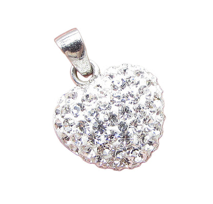925 Sterling Silver  White Crystals Love Heart Drop Pendant  PT1431