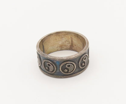 925 Sterling Silver Vintage Ring Yin Yan Carved Minimalist Ring Sz 8  RG27967