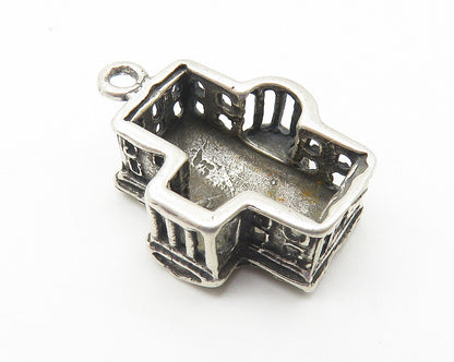 925 Sterling Silver  Vintage Petite Oxidized Official Building Pendant  PT8496