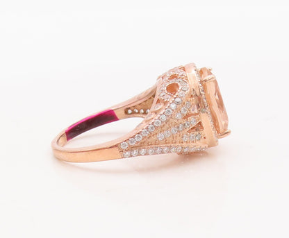925 Sterling Silver Vintage Ring Rose Gold Plated Round 2 Tone CZ  Sz 7  RG29322