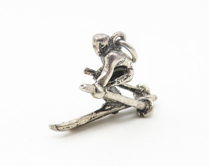 925 Sterling Silver  Vintage Petite Dark Tone Skiing Man Sports Pendant PT8942