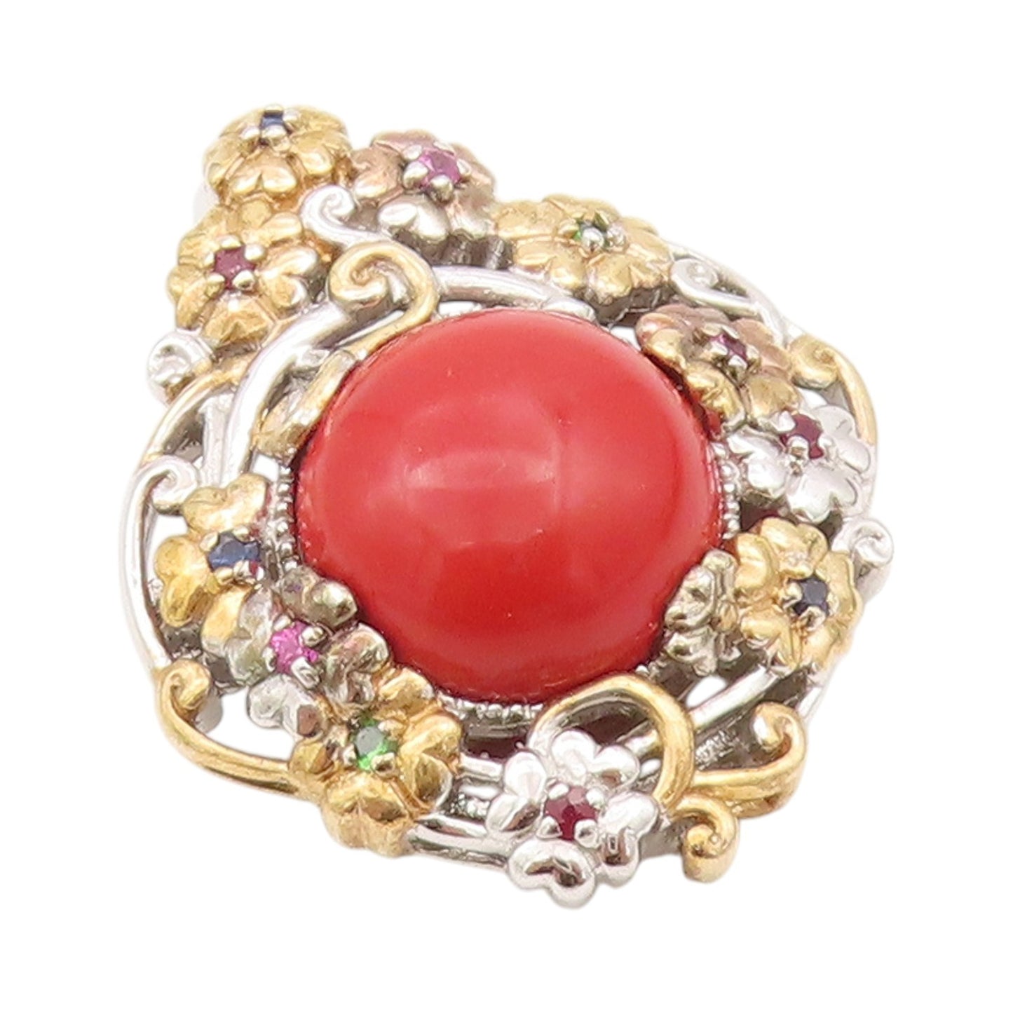 925 Sterling Silver Vintage Pendant MICHAEL VALITUTTI Gemstone Flowers  PT24242