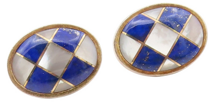 925 Sterling Silver Vintage Cufflinks MMA Mother Of Pearl & Lapis Lazuli  TR4150