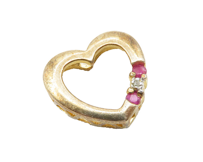 ROSS SIMON 925 Silver Vintage Genuine Diamond & Ruby Heart Pendant  PT10220
