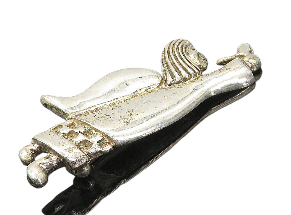 925 Sterling Silver  Vintage Shiny Angel Woman Holding Bird Brooch Pin  BP2985