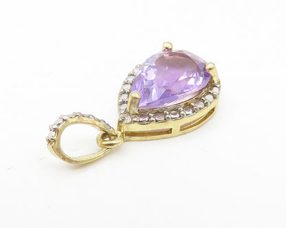 925 Sterling Silver  Amethyst Gold Plated Shiny Tear Drop Pendant  PT9187