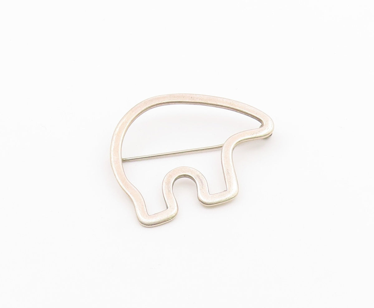 SOUTHWESTERN 925 Silver Vintage Shiny Smooth Bear Outline Brooch Pin BP9248