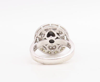 925 Sterling Silver Vintage Ring Round Onyx CZ & Citrine Rings  Sz 7  RG30978