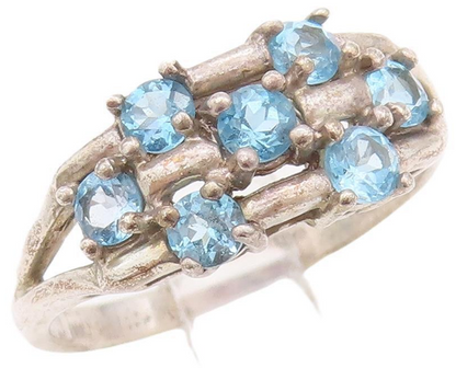 925 Sterling Silver Vintage Ring Carved Blue Round Cut CZ Beaded  Sz 8  RG28292