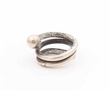 925 Sterling Silver Vintage Ring Etched Spiral Twist With Coil Band Sz 4 RG33463
